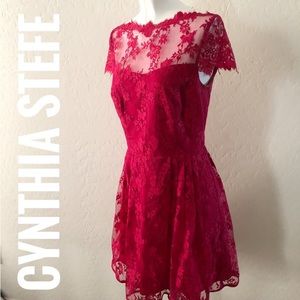 Cynthia Steve red lace dress